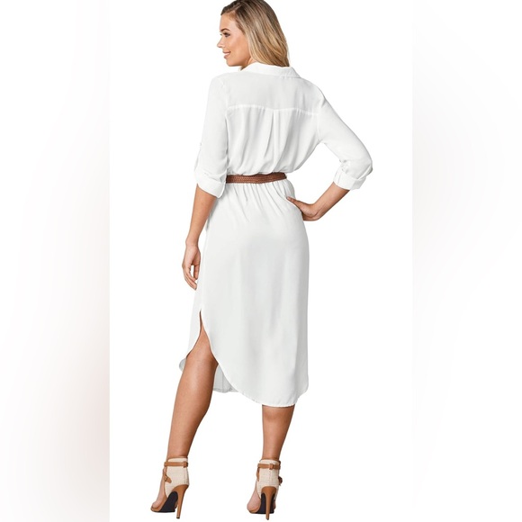 Elegant White midi shirt dress Venus large - Picture 3 of 7